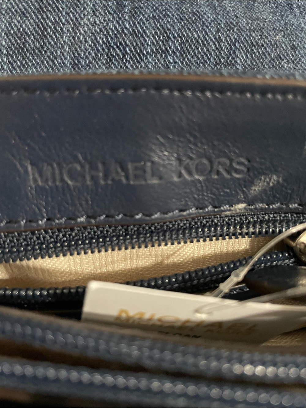 Michael Kors Two-Tone Blue Frayed Denim Chain Crossbody - Picture 6 of 8